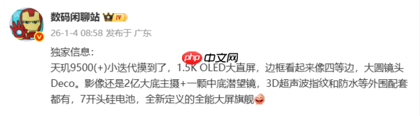 疑似vivo X300s配置曝光：天玑9系心片+2亿像素主摄