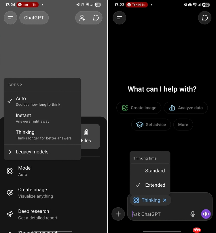 ChatGPT 移动端更新：支持自定义“思考时间”切换功能