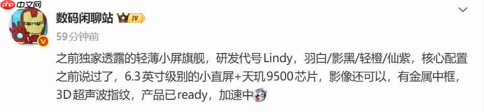 荣耀Magic8 Mini 曝光：6.31 英寸小屏设计，或首批搭载天玑9500