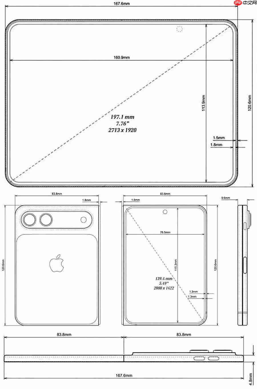 苹果首款折叠屏iPhone渲染图曝光：采用阔折叠比例
