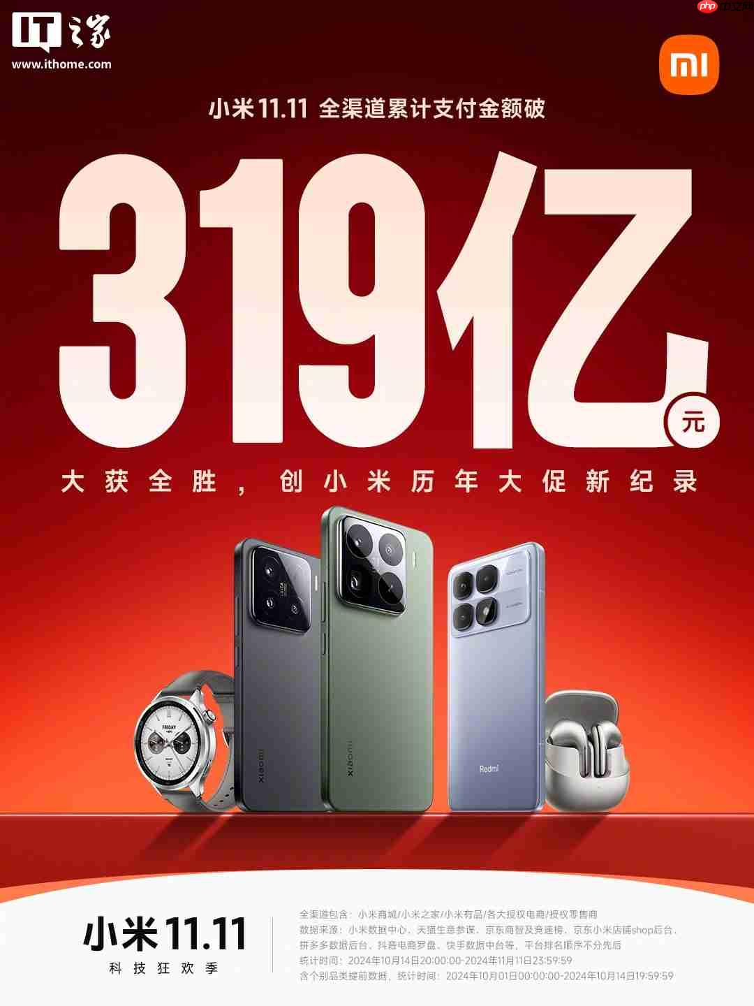 小米双 11 全渠道累计支付金额破 290 亿元