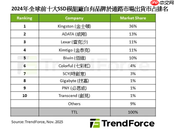 2024全球SSD出货量降14% 中国品牌逆势崛起