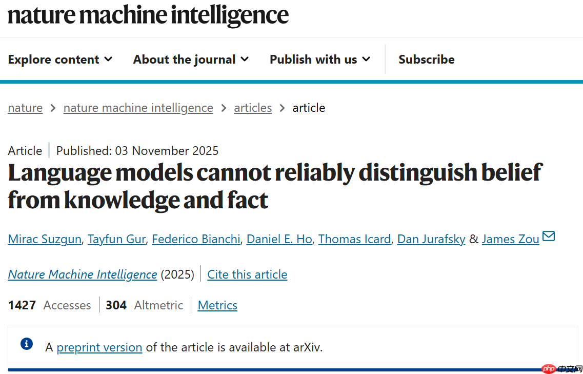 大语言模型仍无法可靠区分信念与事实