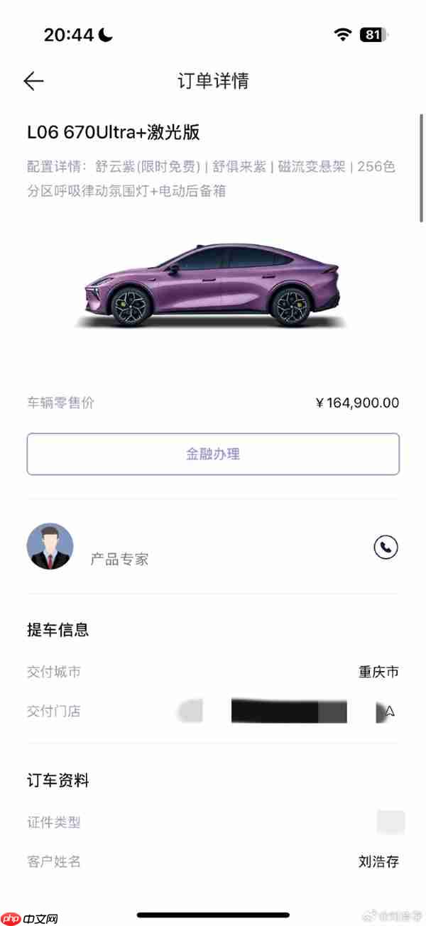 演员刘浩存订了人生第一台车：16万元的深蓝L06