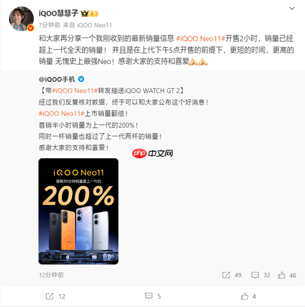 2599元起同档唯一2K屏骁龙8E旗舰！iQOO Neo11首销半小时销量翻倍