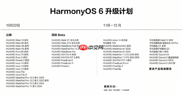 华为HarmonyOS 6升级计划公布 本月公测 涉及这些机型