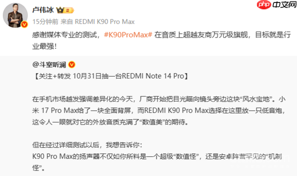 卢伟冰：REDMI K90 Pro Max音质超越万元级旗舰