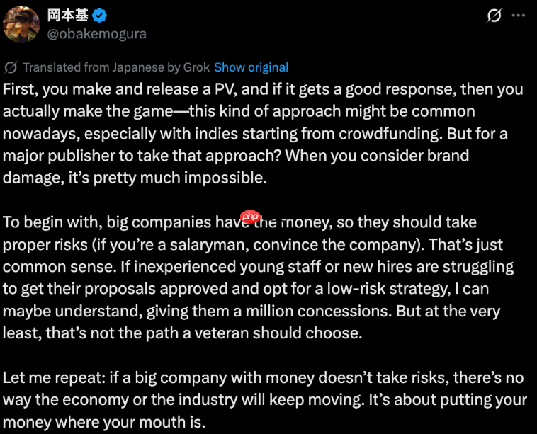 《寂静岭f》制作人：大型厂商若不敢冒险 行业将停滞不前！