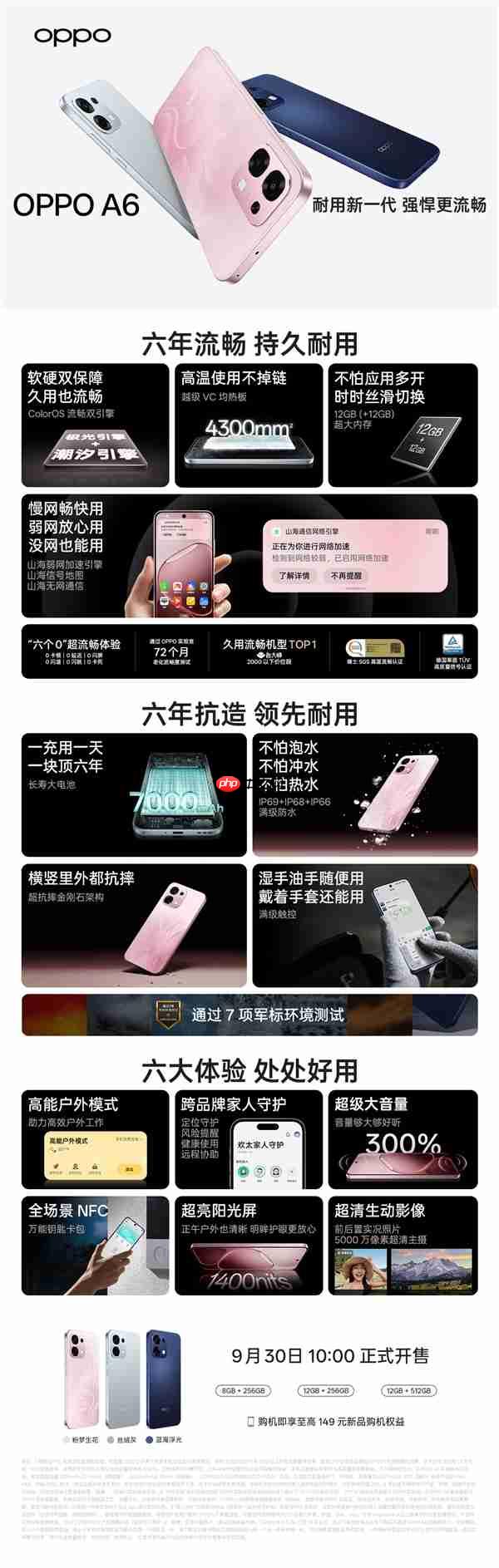 1599元起！OPPO A6开售：7000mAh六年长寿电池、IP69满级防水