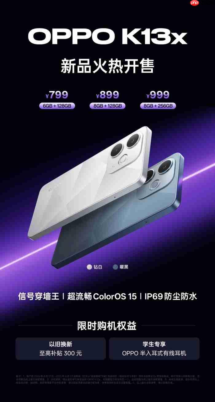 OPPO K13s/K13x双机齐发售：流畅耐用升级，最便宜“三防手机”来袭