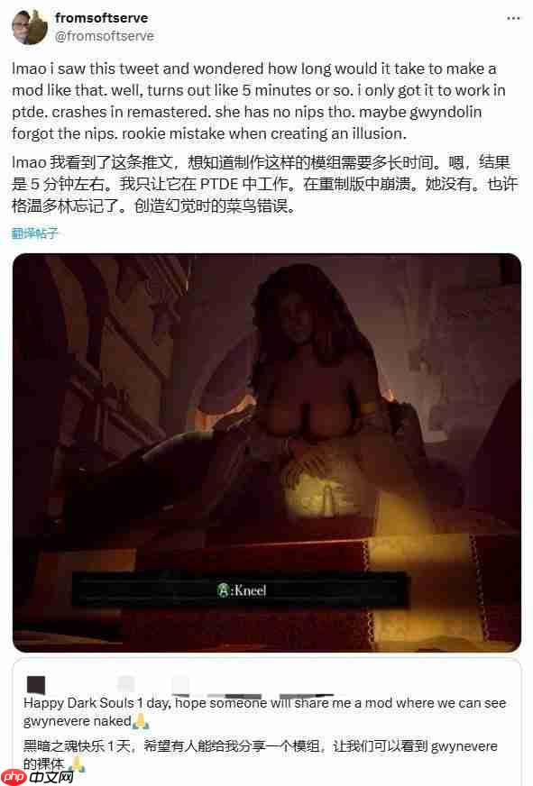 模组开发者发现《黑魂1》最高技术力竟用在胸部建模