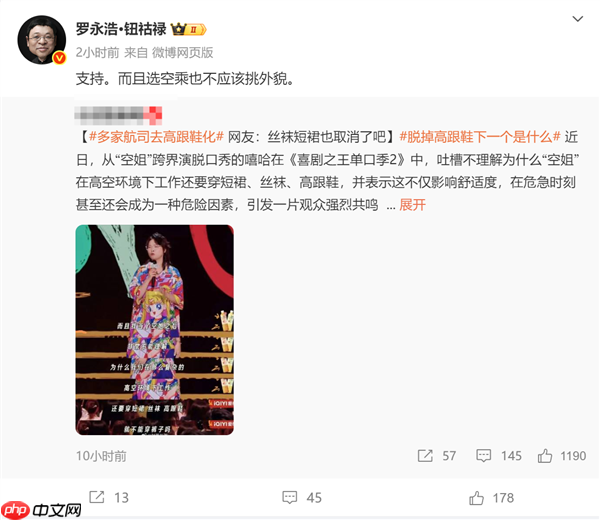 网友喊话空姐去高跟鞋化 罗永浩：支持 但也不要挑外貌