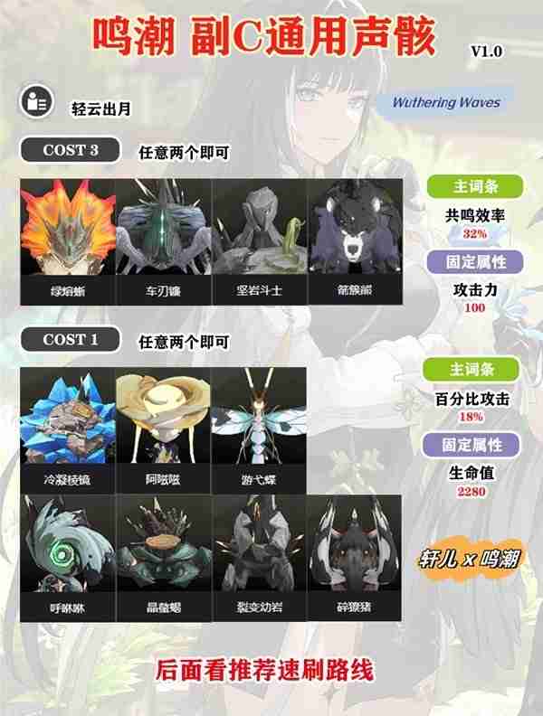 《鸣潮》副C通用声骸以及刷取线路推荐