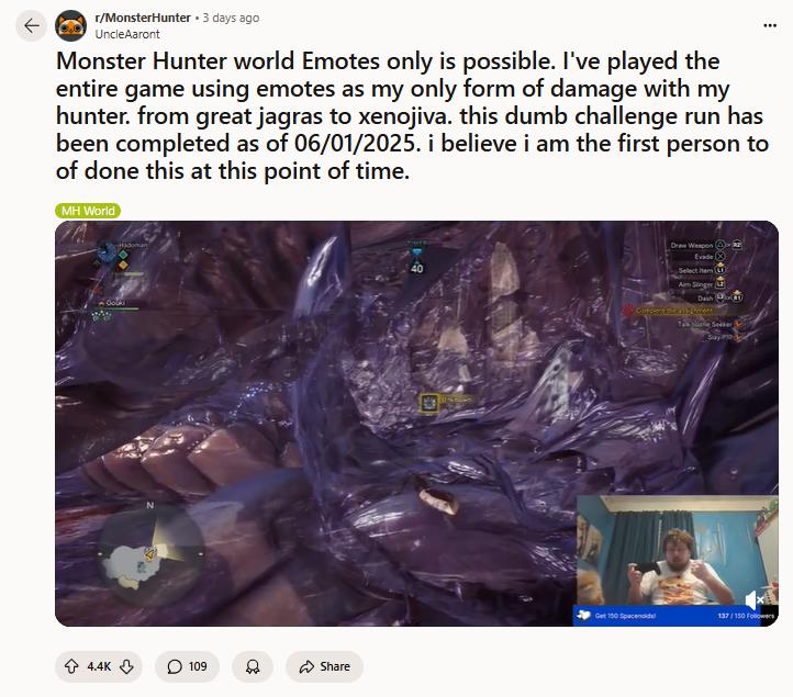 怪物猎人：世界无武器挑战成功，玩家Aaron用“波动拳”书写独特通关传奇