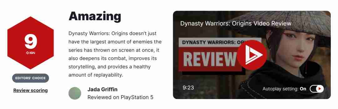 真三国无双：起源海外媒体评分解禁，IGN领衔高分赞誉