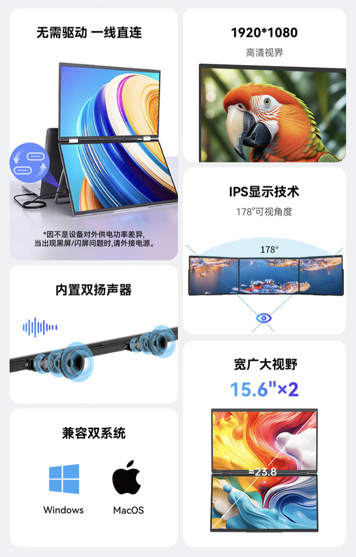 铭凡 MDSA156 双屏便携屏国行上架：搭两块 15.6 英寸 1080P 60Hz 面板，1399 元