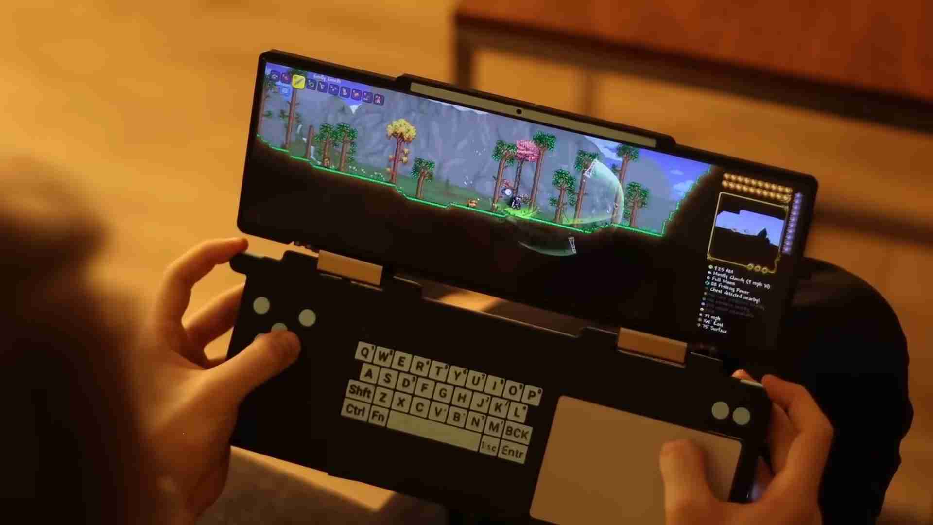 海外极客基于废旧笔记本打造 30:9 超宽屏掌机，配备键盘输入