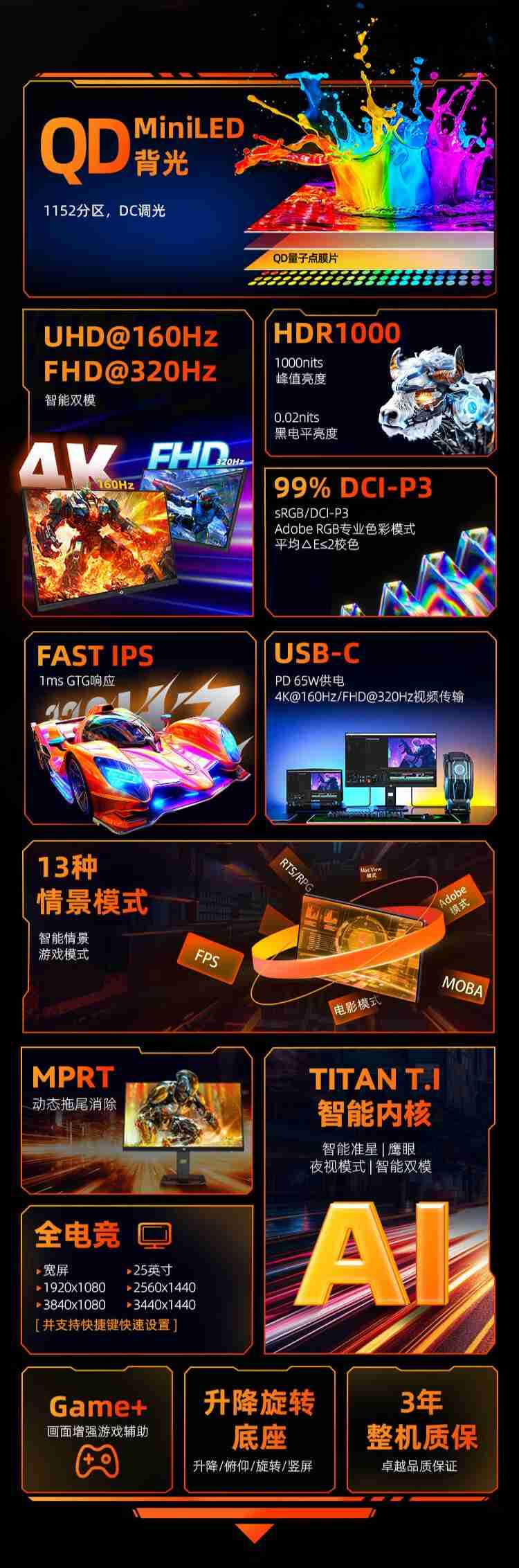 4K 160Hz / FHD 320Hz 双模切换：泰坦军团 P275MV PLUS 显示器 2179 元新低